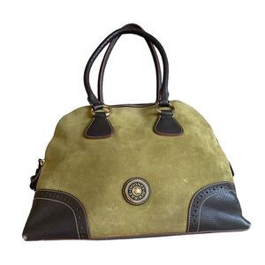 Vtg Dooney & Bourke Pebbled Nubuck Leather Olive Green Large Domed Satchel